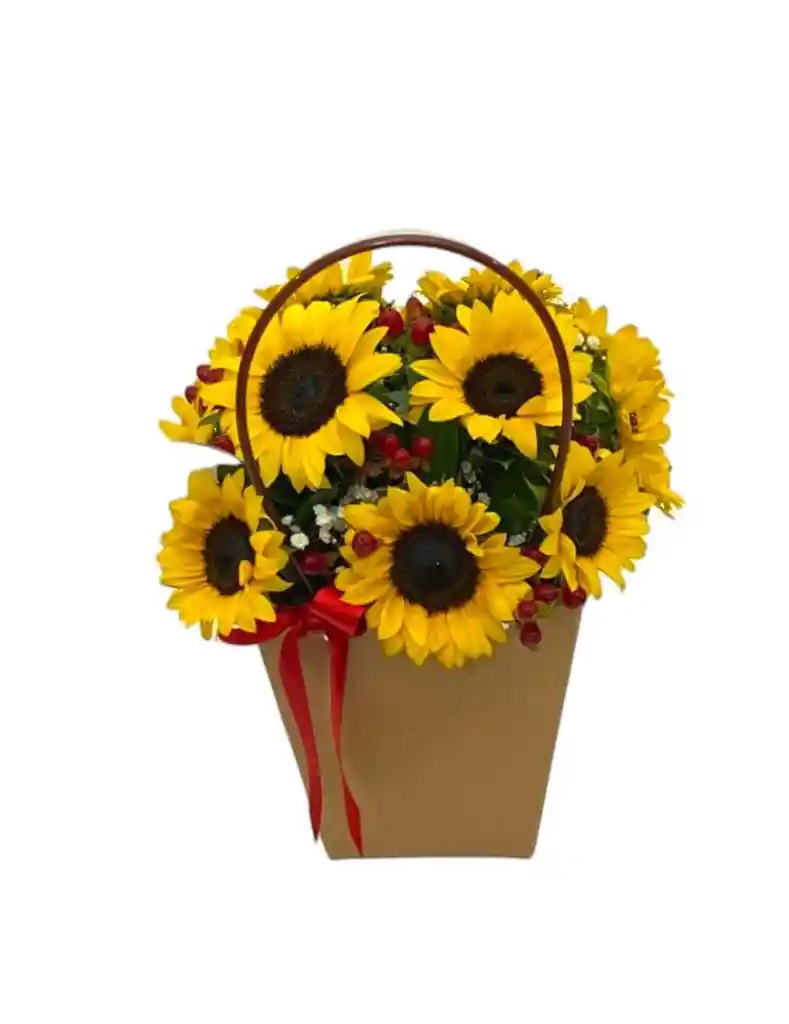 Caja De 7 Girasoles Y Follajes