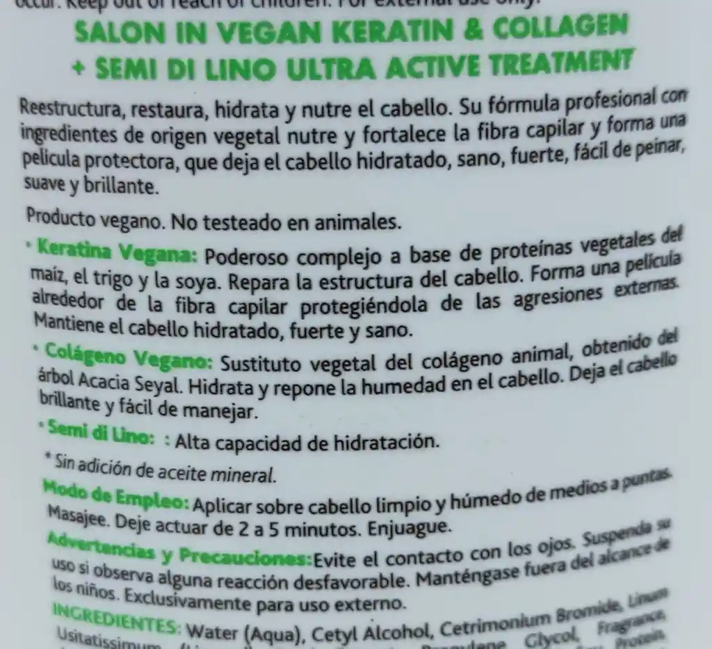 Tratamiento Recamier Salon In Vegan Keratin Collagen + Semilla De Lino 500g