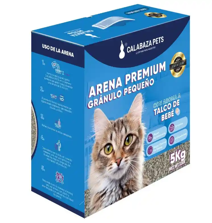 Arena Para Gato Calabaza Granulo Pequeño Premium X 5kg