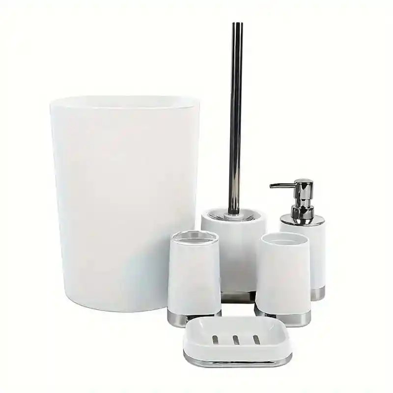 Set Accesorios Baño 6 Pcs Vaso Dispensador Jabón Portacepillo Blanco