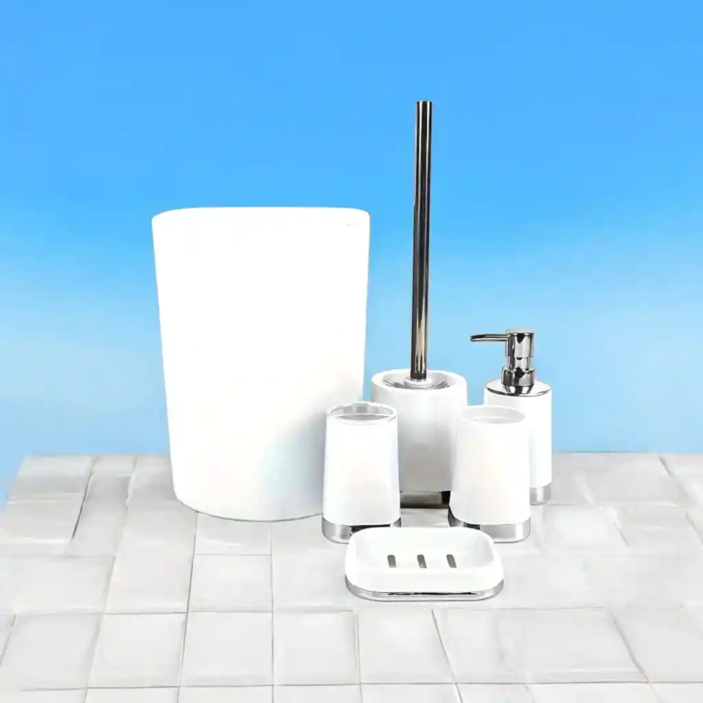 Set Accesorios Baño 6 Pcs Vaso Dispensador Jabón Portacepillo Blanco