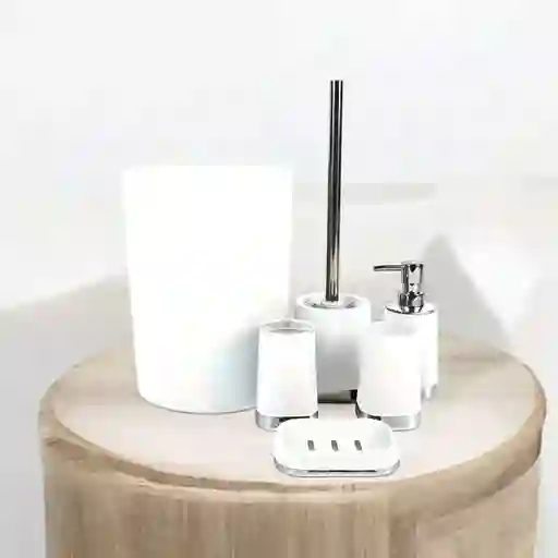 Set Accesorios Baño 6 Pcs Vaso Dispensador Jabón Portacepillo Blanco
