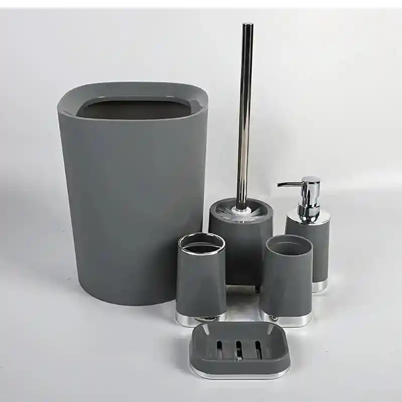 Set Accesorios Baño 6 Pzs Vaso Dispensador Jabón Porta Cepillo Gris