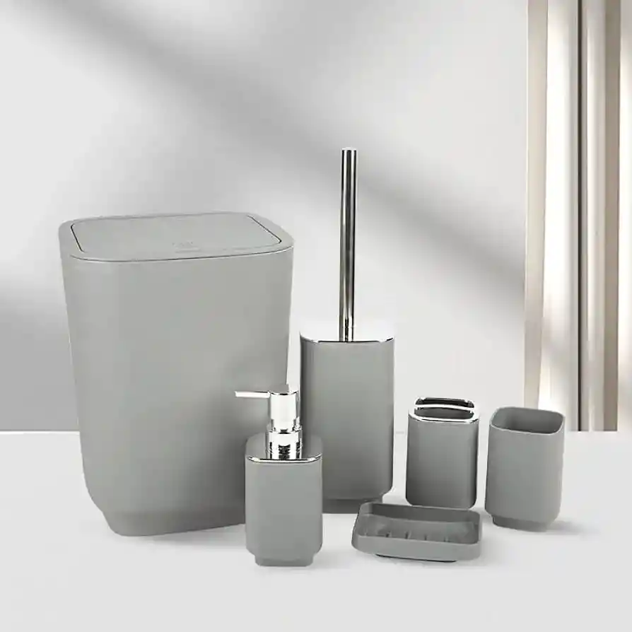 Set Accesorios Baño 6 Pzs Vaso Dispensador Jabón Porta Cepillo Gris