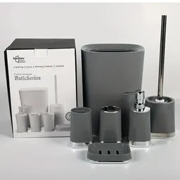 Set Accesorios Baño 6 Pzs Vaso Dispensador Jabón Porta Cepillo Gris
