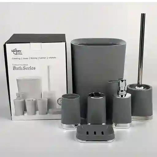 Set Accesorios Baño 6 Pzs Vaso Dispensador Jabón Porta Cepillo Gris