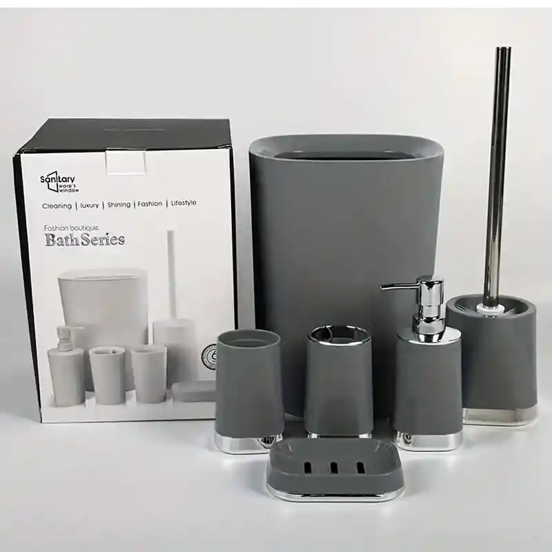 Set Accesorios Baño 6 Pzs Vaso Dispensador Jabón Porta Cepillo Gris