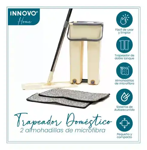 Trapero Plano Con Balde Escurridor Doble Compartimiento Beige 2 Mopas Innovo Home
