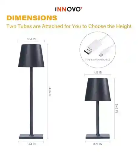 Lampara Led Elegante Mesa Táctil Tonos Innovo Led Recargable Negro