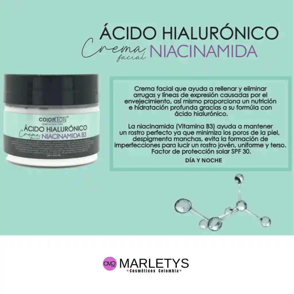 Crema Acido Hialuronico Con Niacinamida B3 Colorton