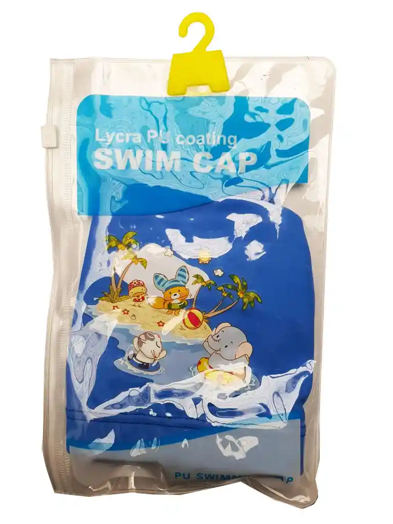 Gorro De Natación De Niños Niñas Poliester Tela Siliconada - Azul - Playa Animales