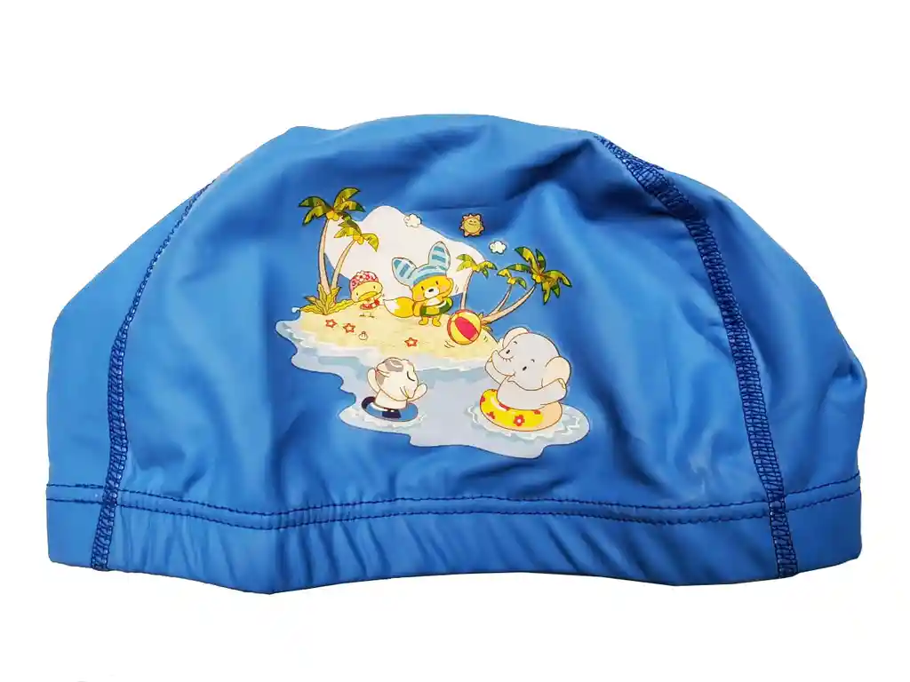 Gorro De Natación De Niños Niñas Poliester Tela Siliconada - Azul - Playa Animales