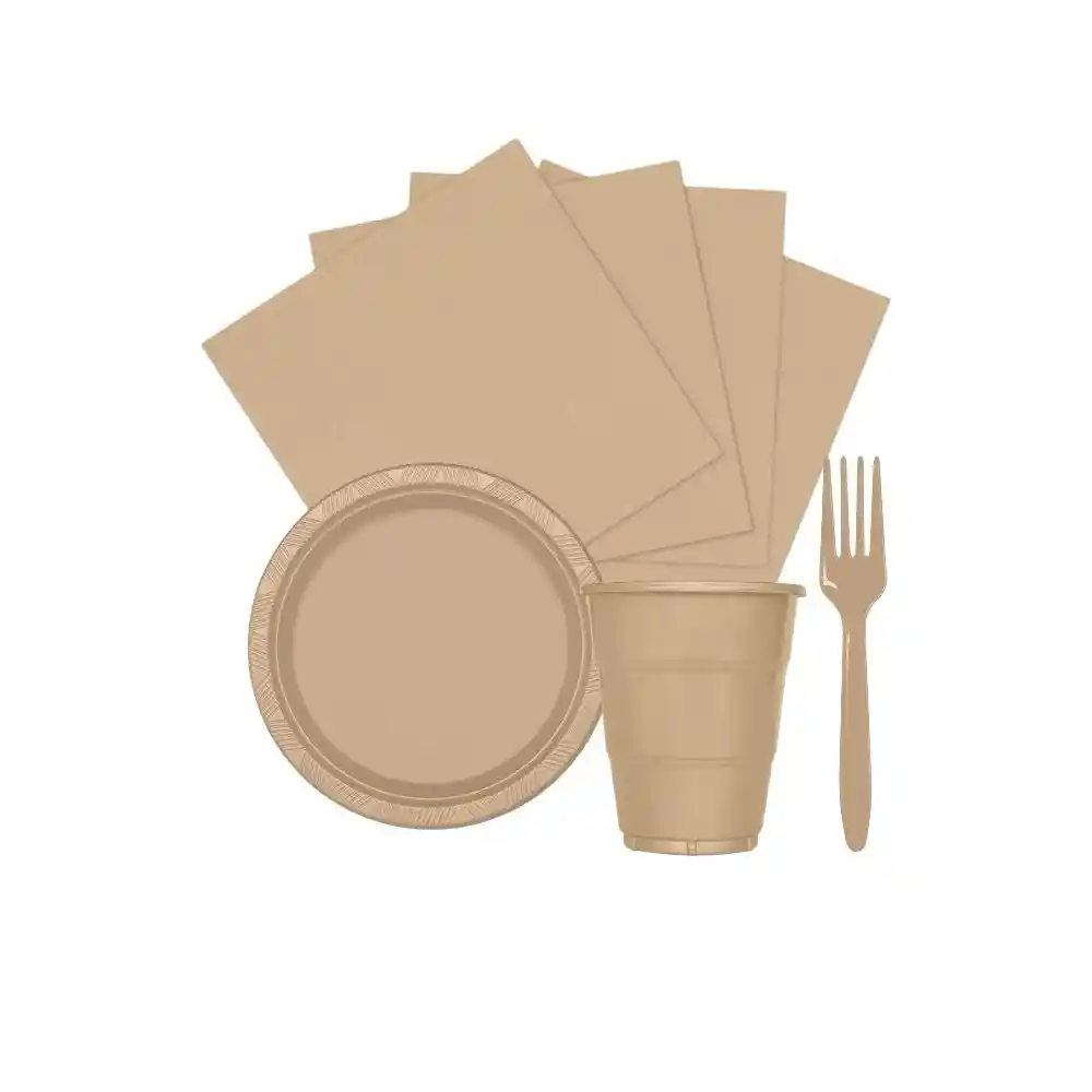 Kit Platos Vasos Servilletas Tenedores Desechables Unicolor Sempertex