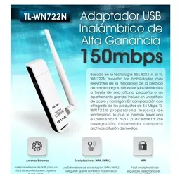 Tp-link, Tarjeta De Red De Alta Ganancia 150mbps, Tl-wn722n