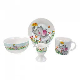 Puesto De Desayuno Expressions Elefante 4 Pz Ceramica