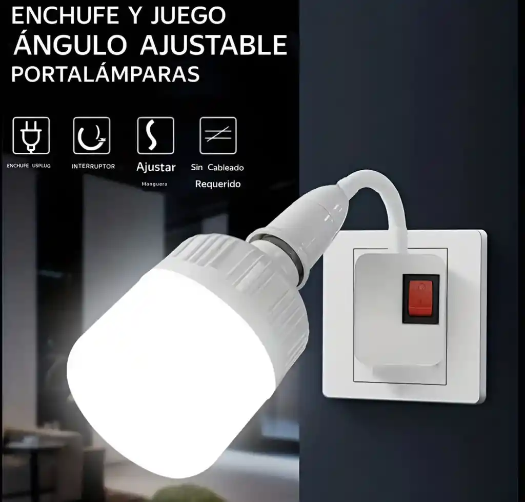 Adaptador Extensor De Bombillo Con Enchufe Interruptor