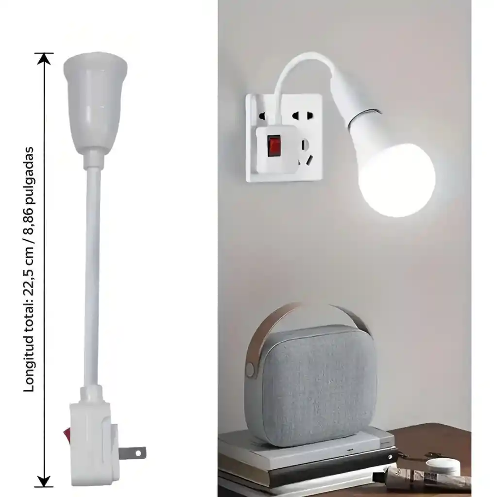 Adaptador Extensor De Bombillo Con Enchufe Interruptor