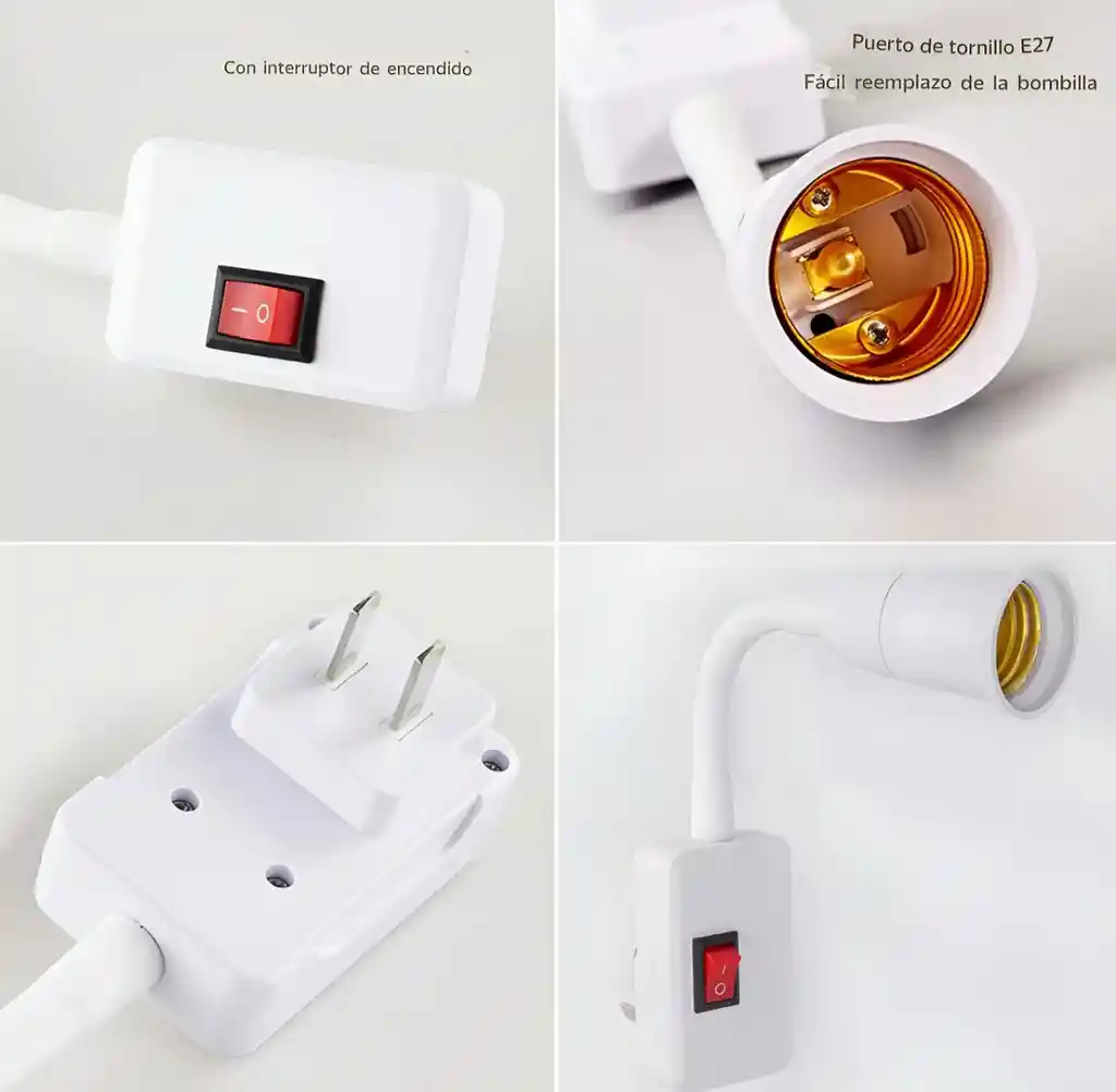Adaptador Extensor De Bombillo Con Enchufe Interruptor