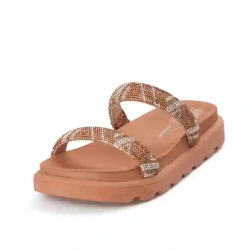 Sandalia Plana Camel Plata Talla 37