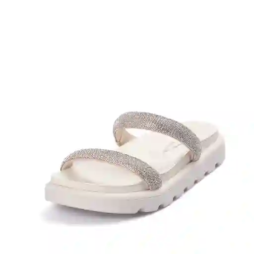 Sandalia Plana Blanco Plata Talla 38