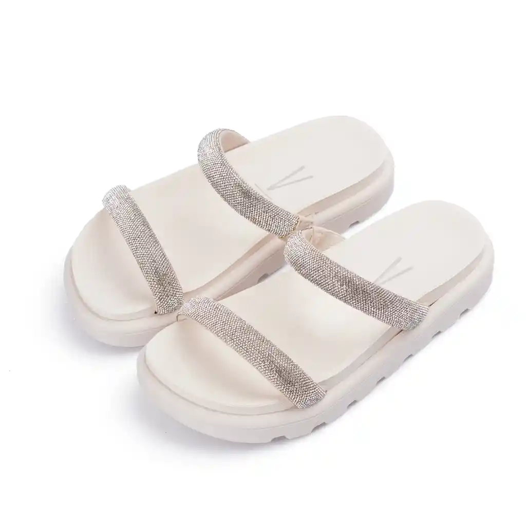 Sandalia Plana Blanco Plata Talla 38