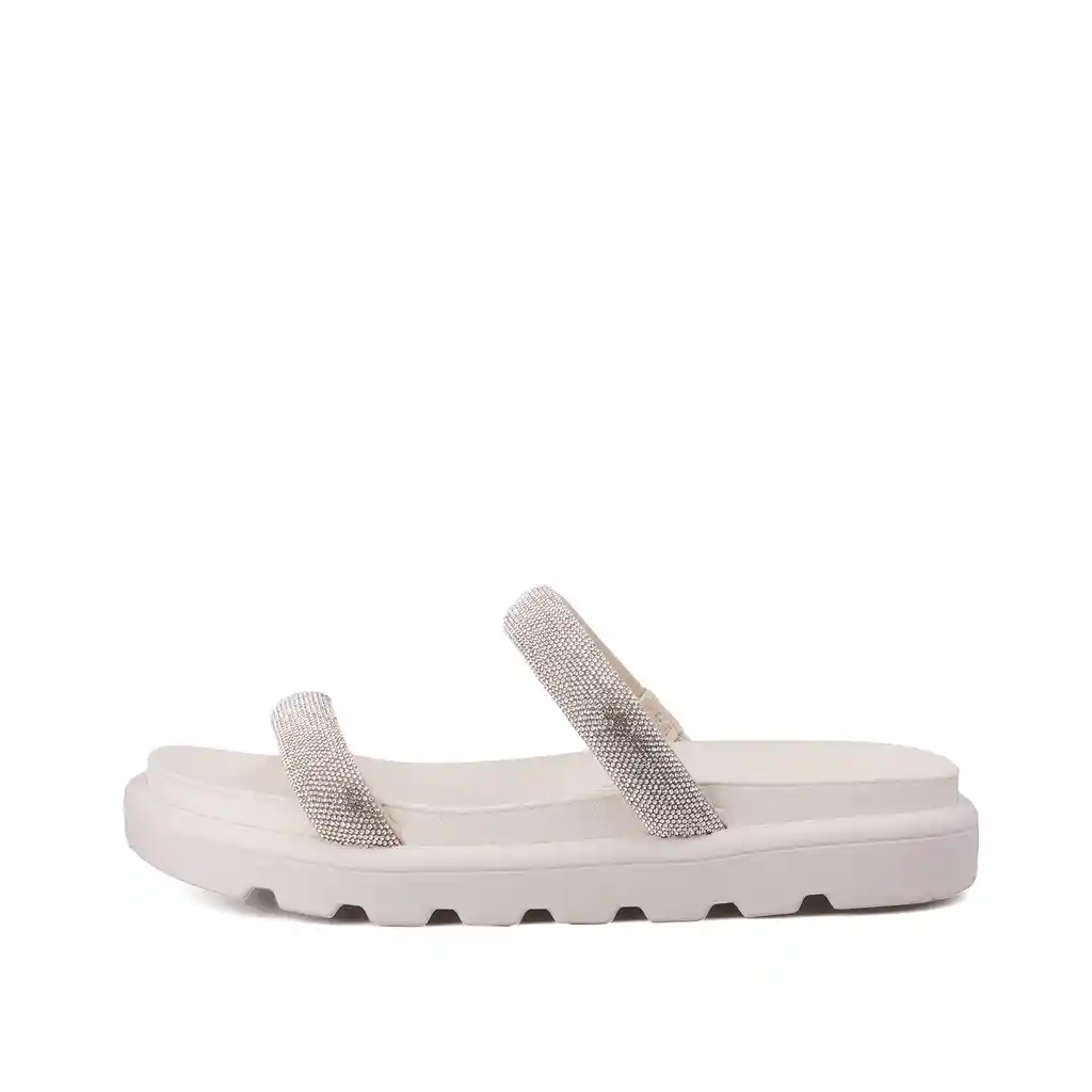 Sandalia Plana Blanco Plata Talla 38