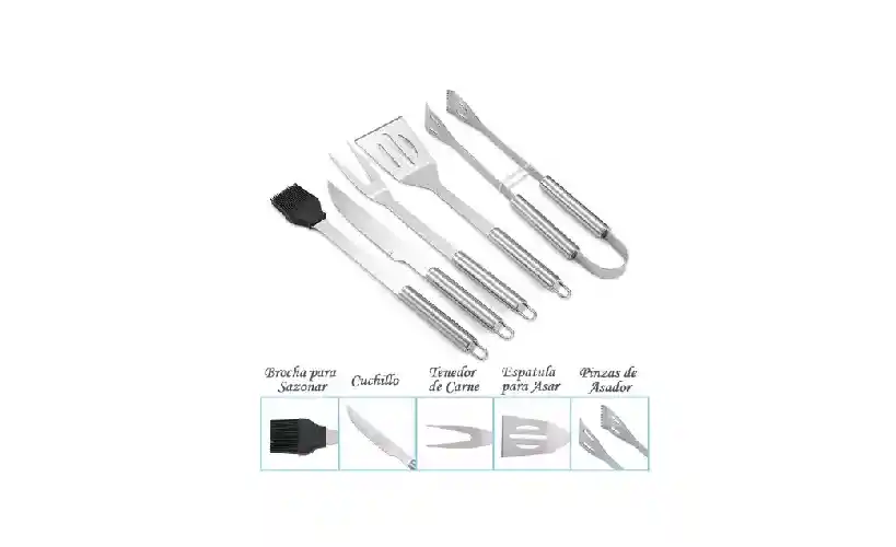 Set Utensilios Asados Parrilero Acero Inoxidable Estuche