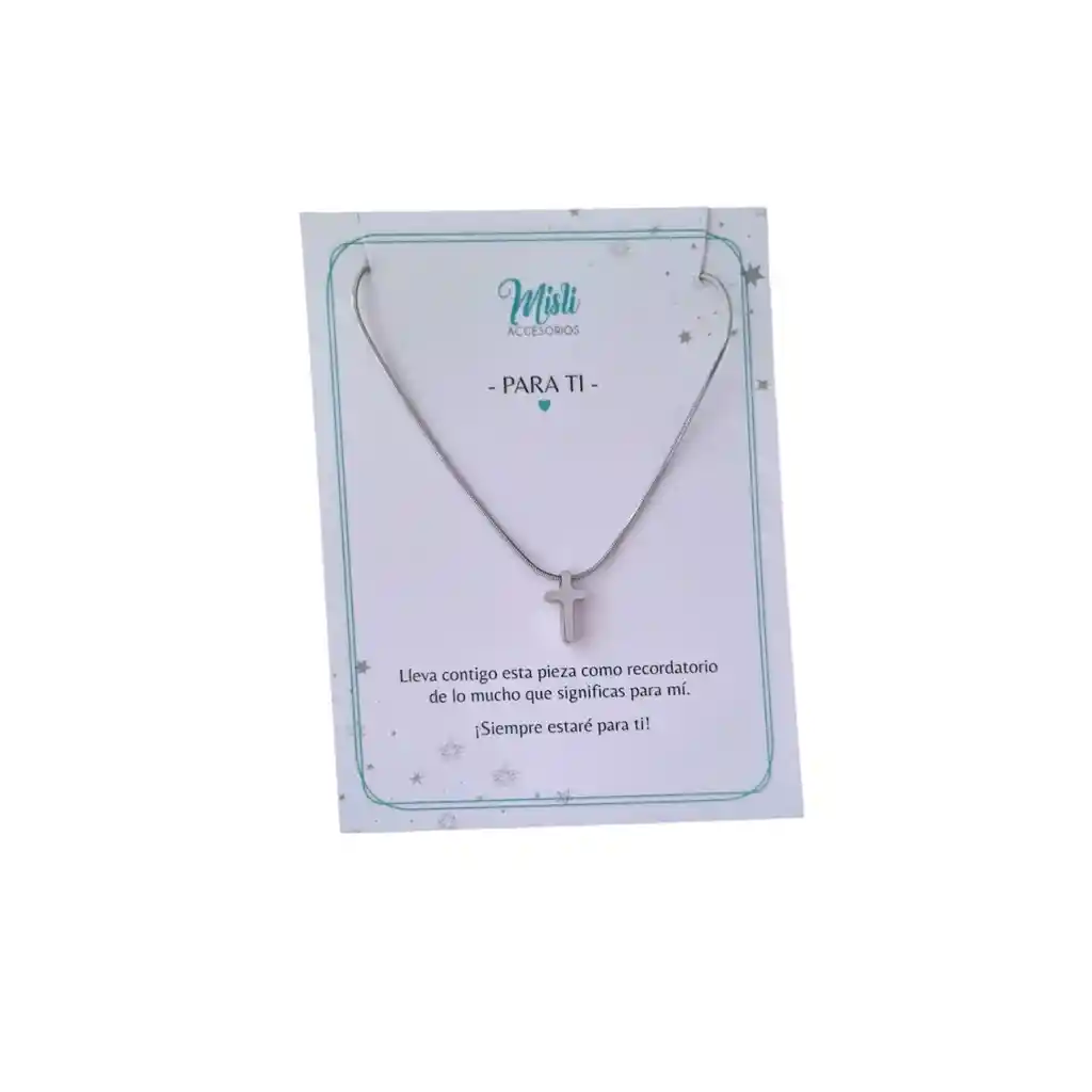 Collar Graduable Dije Cruz Plateada En Acero Inoxidable