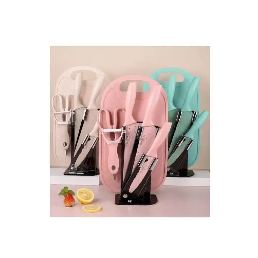 Set Cuchillos Utensilios Cocina Soporte Acrílico X6 Piezas