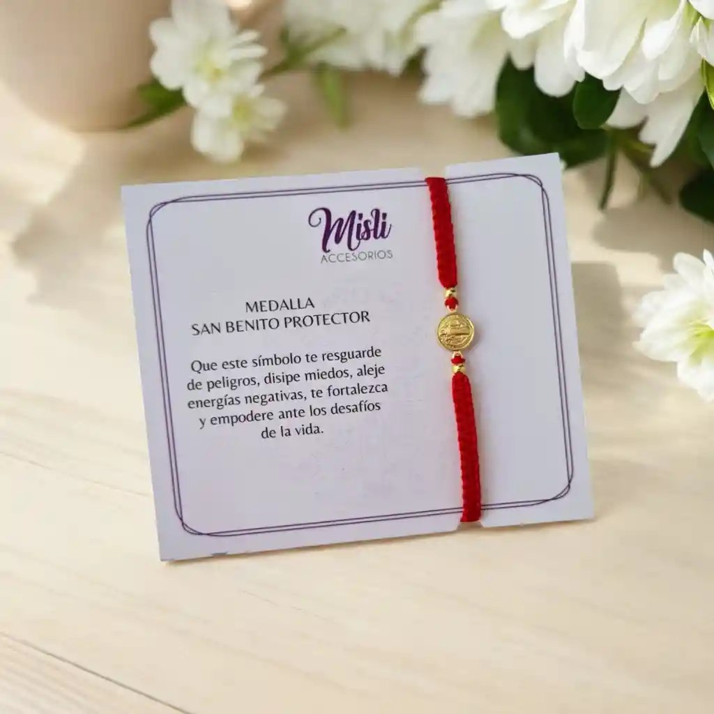Pulsera Tejida Medalla De San Benito - Manilla De Protección Color A Elección