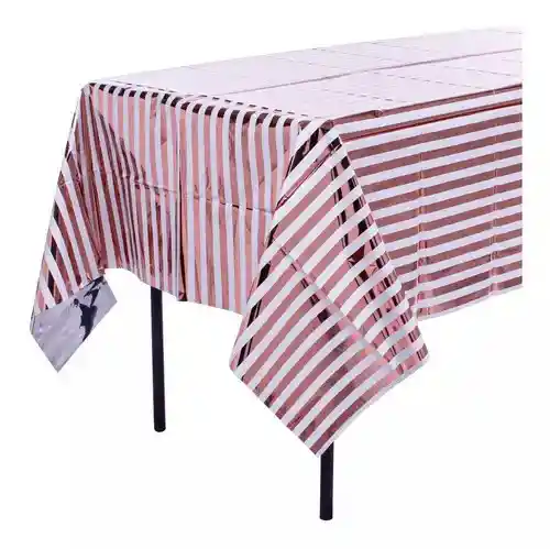 Mantel Blanco Oro Rosa Rayas