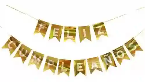 Banderín Letrero Feliz Cumple Dorado Holografico