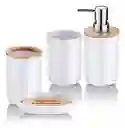 Kit De Accesorios De Baño De 6 Piezas Para Lavabo De Plástico De Bambú, Color Blanco