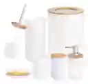 Kit De Accesorios De Baño De 6 Piezas Para Lavabo De Plástico De Bambú, Color Blanco