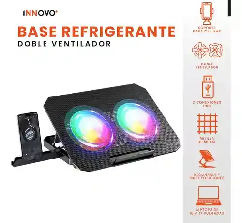 Base Refrigerante Doble Ventilador Soporte Para Computador Laptop Hasta 18'' Ajustable