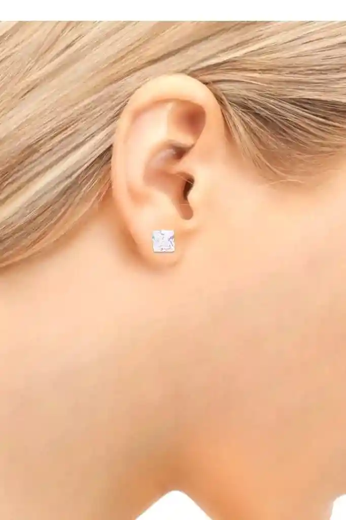Arete En Plata Ley 925 Con Zircones Incrustados, Topito En Plata Ley 925, Joyeria Joyas, Aretes En Plata
