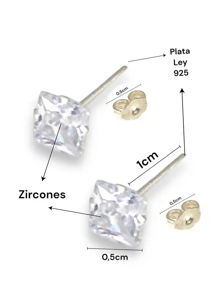 Arete En Plata Ley 925 Con Zircones Incrustados, Topito En Plata Ley 925, Joyeria Joyas, Aretes En Plata
