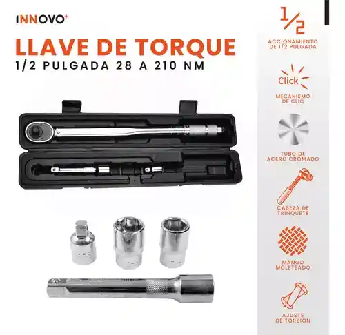 Llave De Torque Con Estuche Herramienta Profesional 1/2 Pulgada 28 A 210mm
