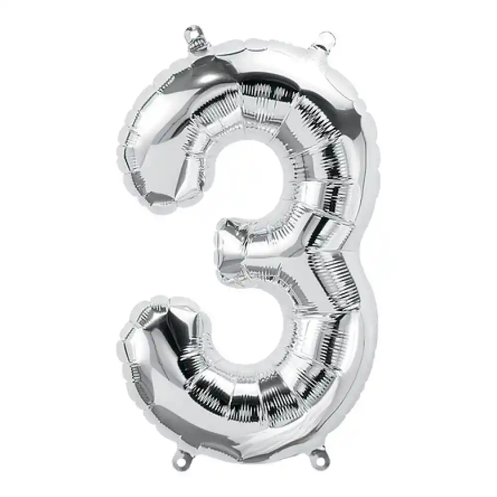 Numero Metalizado 3 Plata 16"
