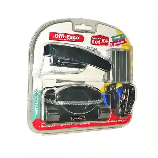 Set X4 Cosedora Perforadora Sacaganchos Y Ganchos Offi-esco