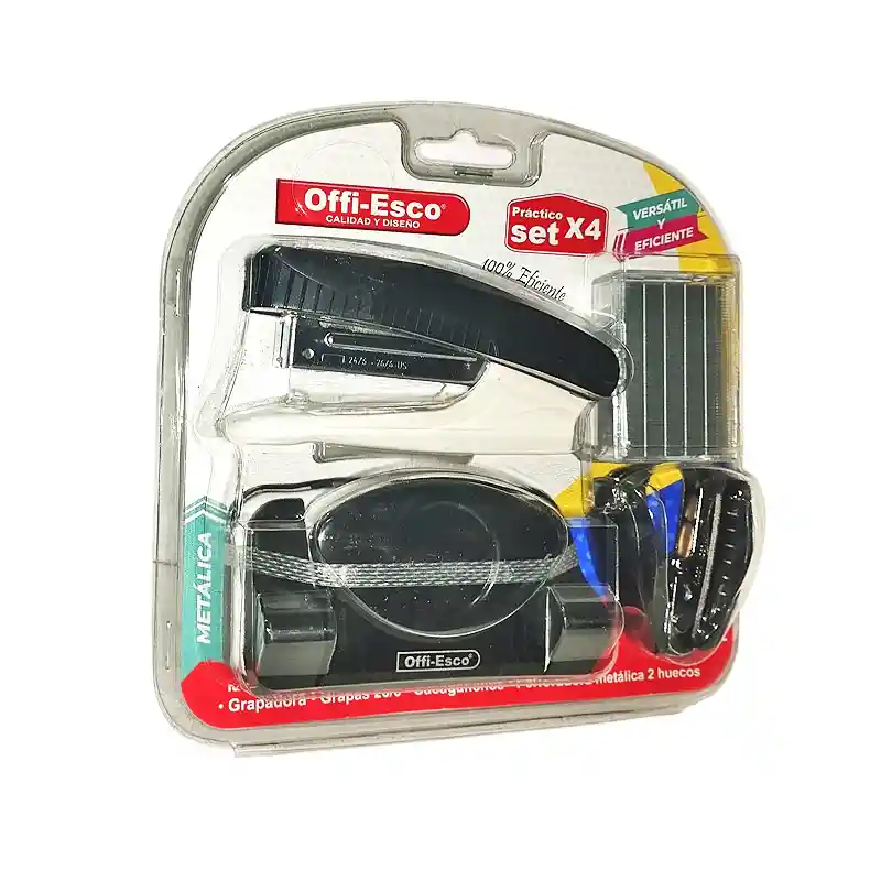 Set X4 Cosedora Perforadora Sacaganchos Y Ganchos Offi-esco