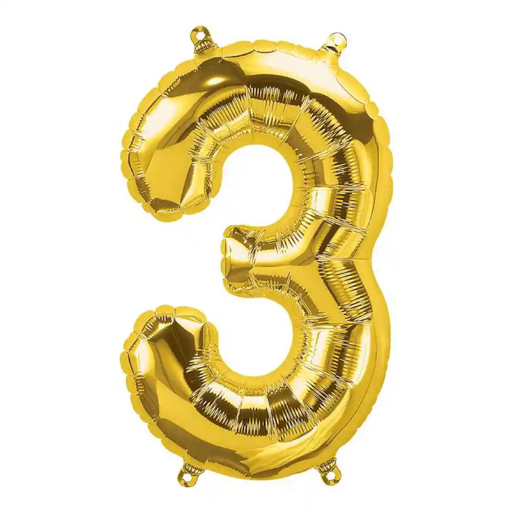 Numero Metalizado 3 Dorado 32"