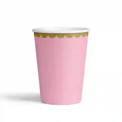 Vasos Rosado Pastel Borde Dorado X 10 Und