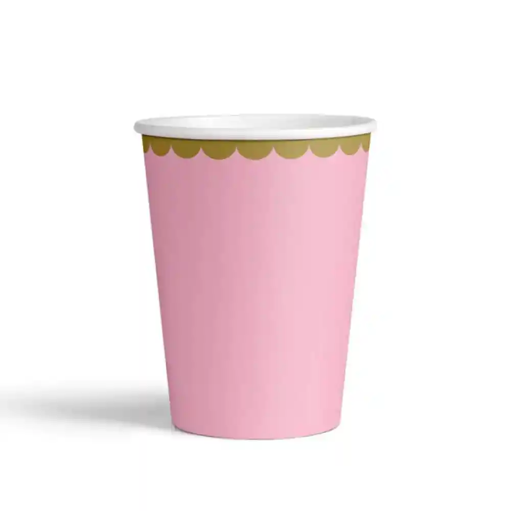 Vasos Rosado Pastel Borde Dorado X 10 Und