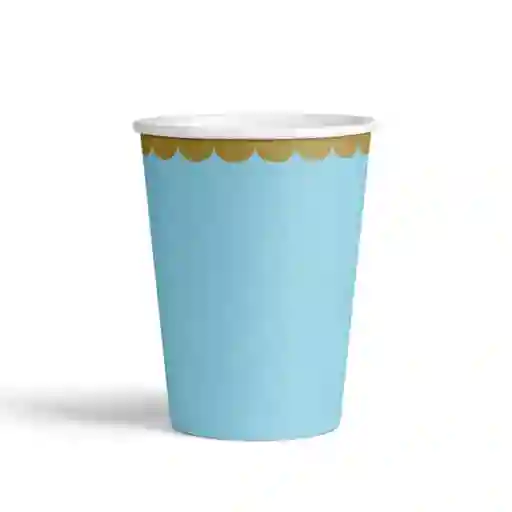 Vasos Azul Pastel Borde Dorado X 1 Und