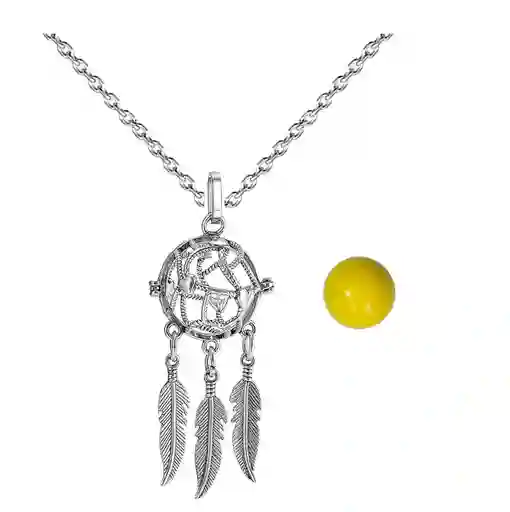 Collar Llamador De Angel Corazon Tejido Cascabel + Estuche