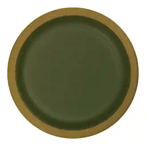 Plato 9" Verde Oliva Borde Dorado X 8 Und