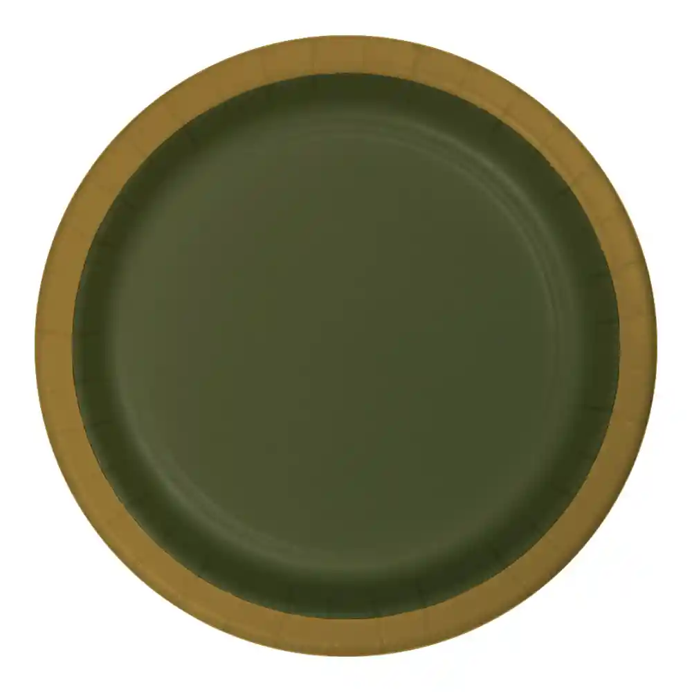 Plato 9" Verde Oliva Borde Dorado X 8 Und