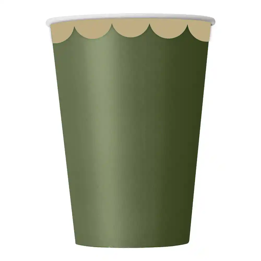 Vasos Verde Oliva Borde Dorado X 10 Und