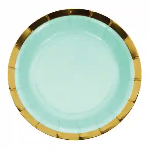 Plato 6" Redondo Verde Pastel Borde Dorado X 10 Und